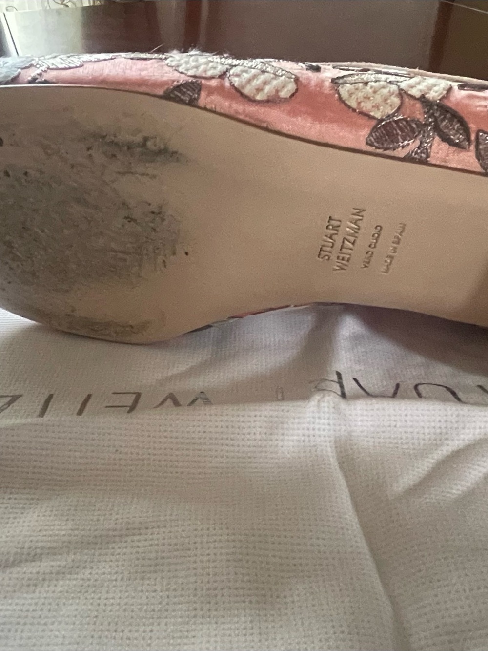 Stuart Weitzman Pink Floral Embroidered Slip-On Loafers - Picture 3 of 5